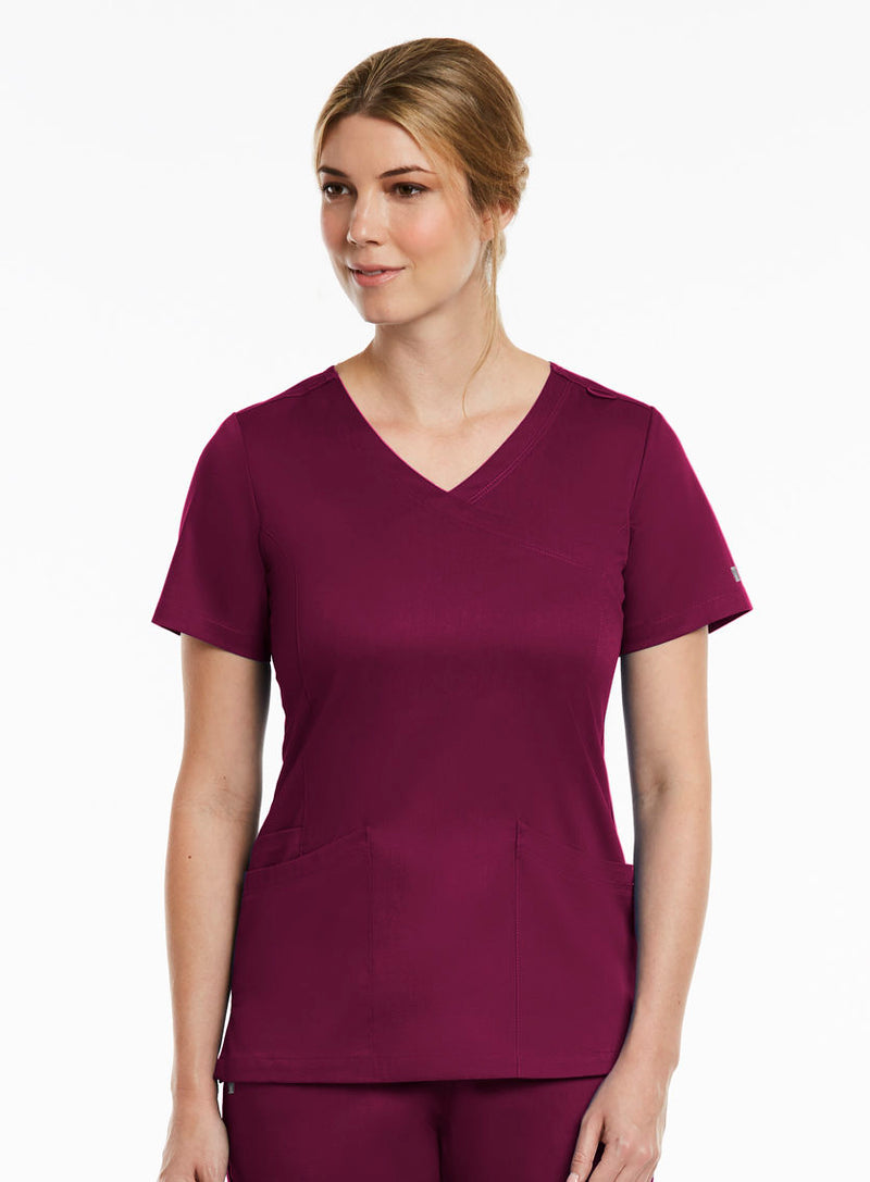  Curved Mock Wrap Top Wine