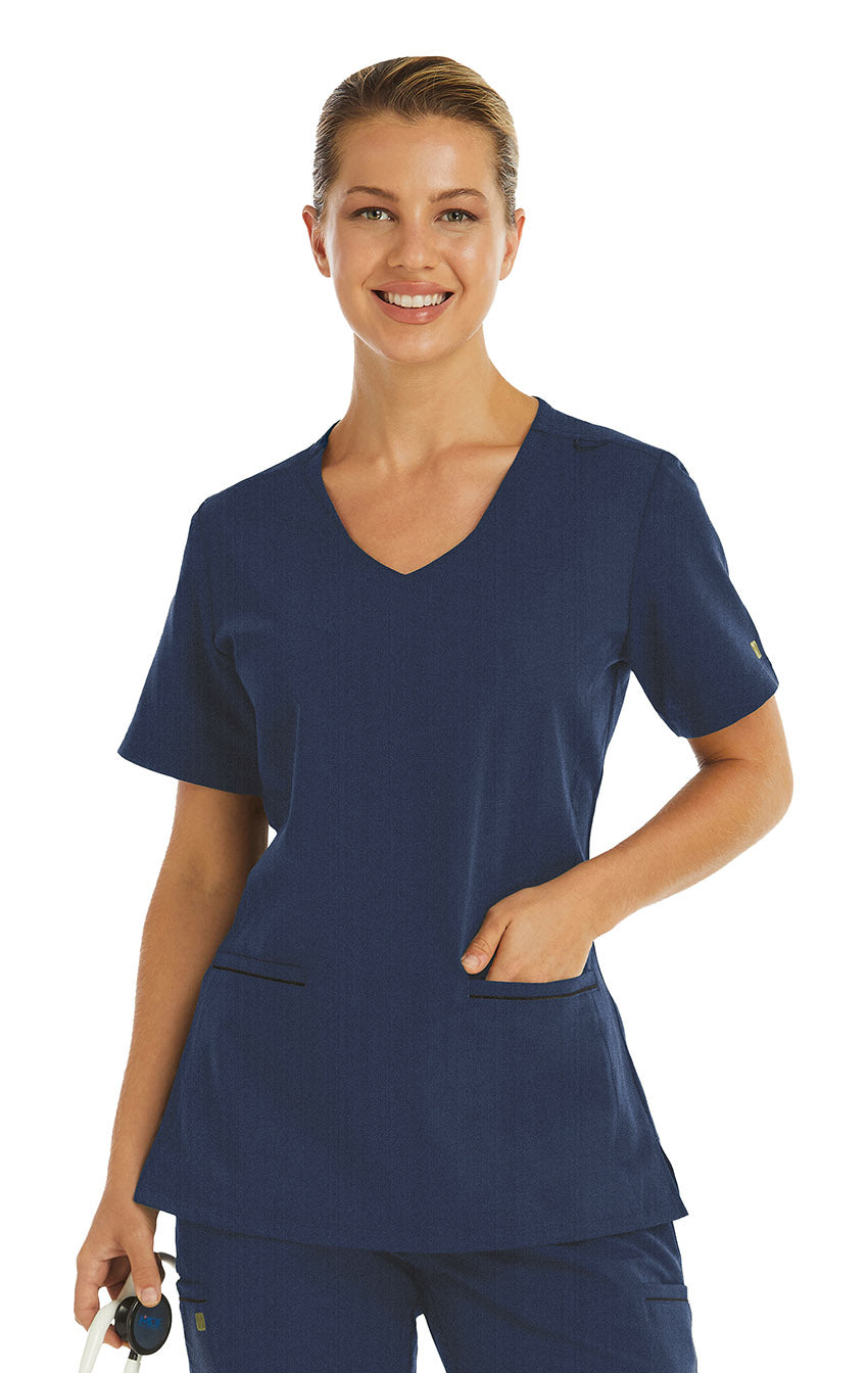  Women's Knit V-neck Top Heather Navy