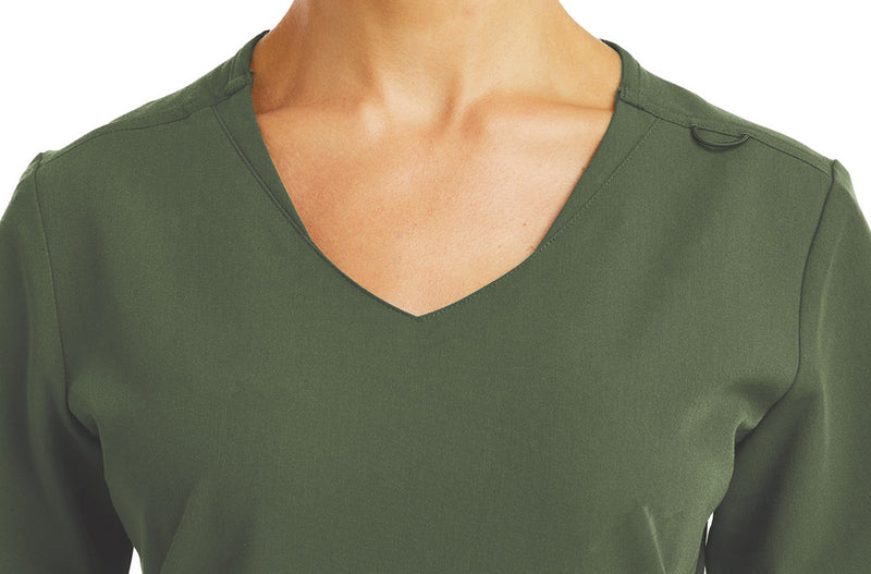  Women's Knit V-neck Top Olive neckline