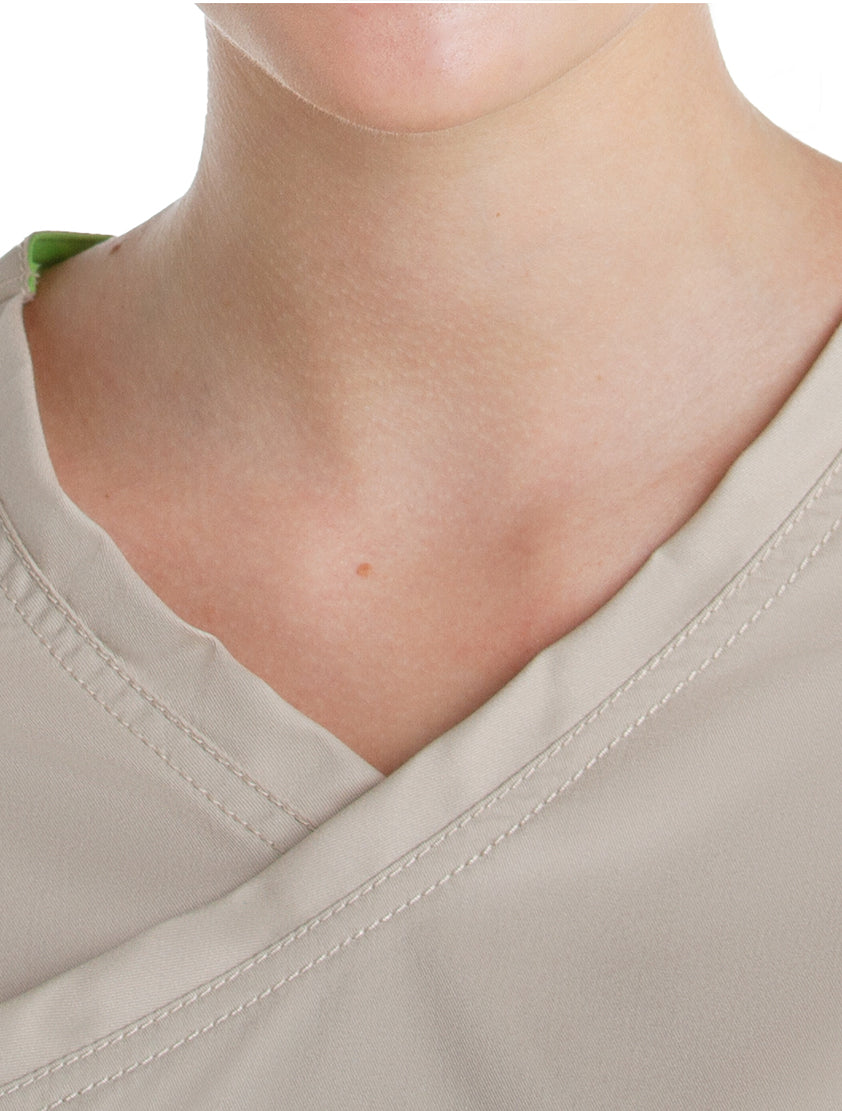 Landau ProFlex Women's 3-Pocket Mock Wrap Neck Scrub Top 4161 -neck closeview