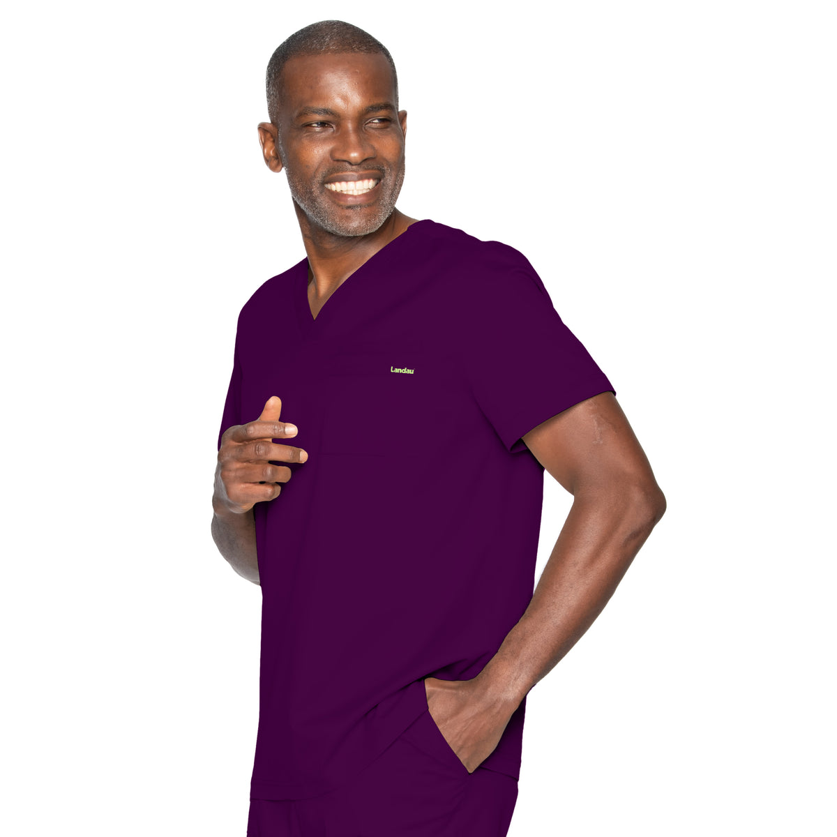 Landau ProFlex Men's 2-Pocket V-Neck Scrub Top 4259 -New Eggplant-Frontview