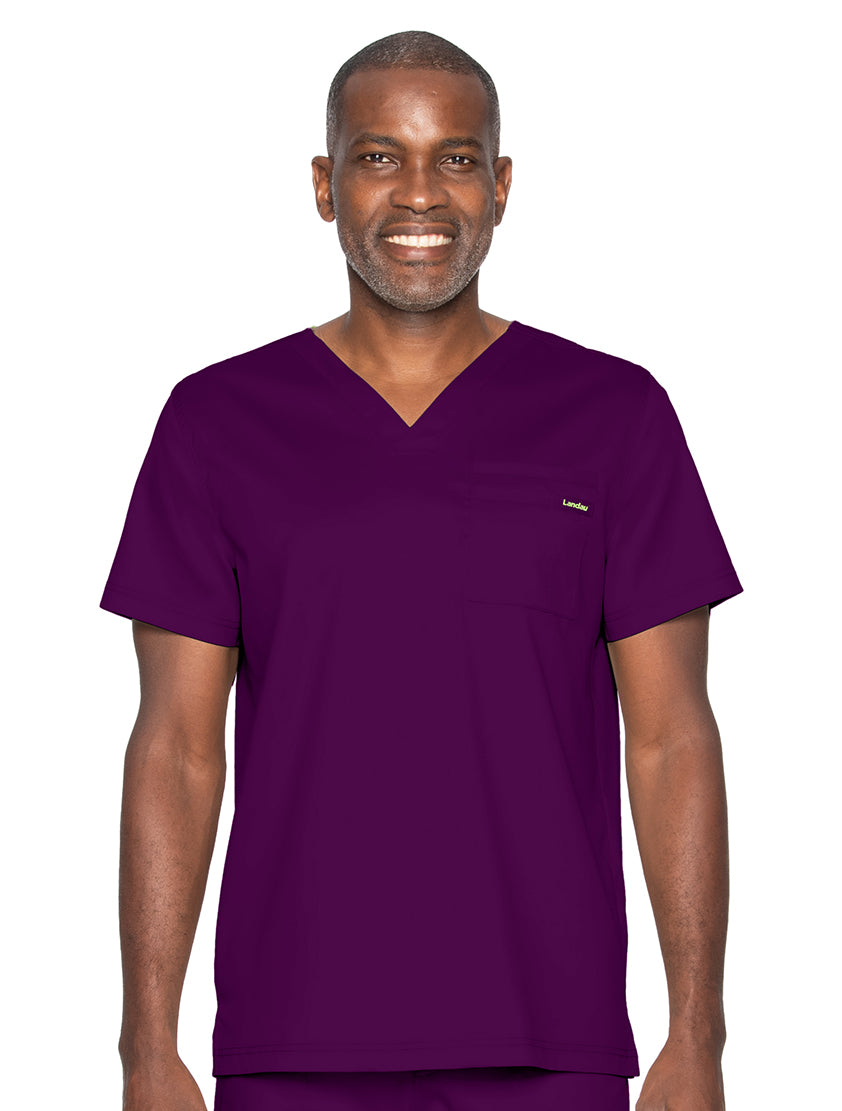 Landau ProFlex Men's 2-Pocket V-Neck Scrub Top 4259 -New Eggplant-Frontview