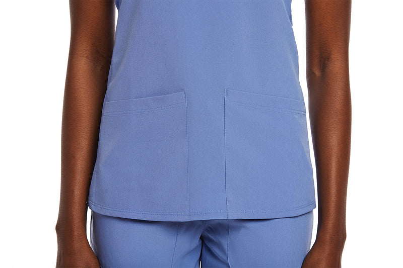 Kinitted Panel Mock Wrap Top Ceil Blue Pocket