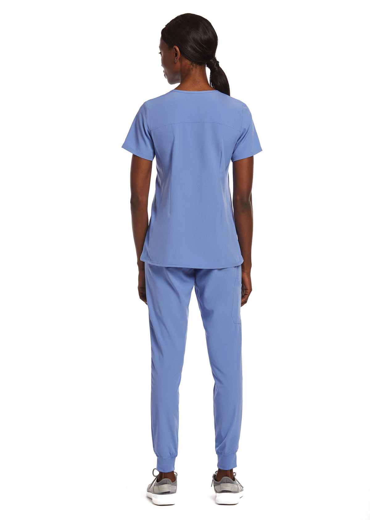 Maevn Knit Panel Mock Wrap Scrub Top