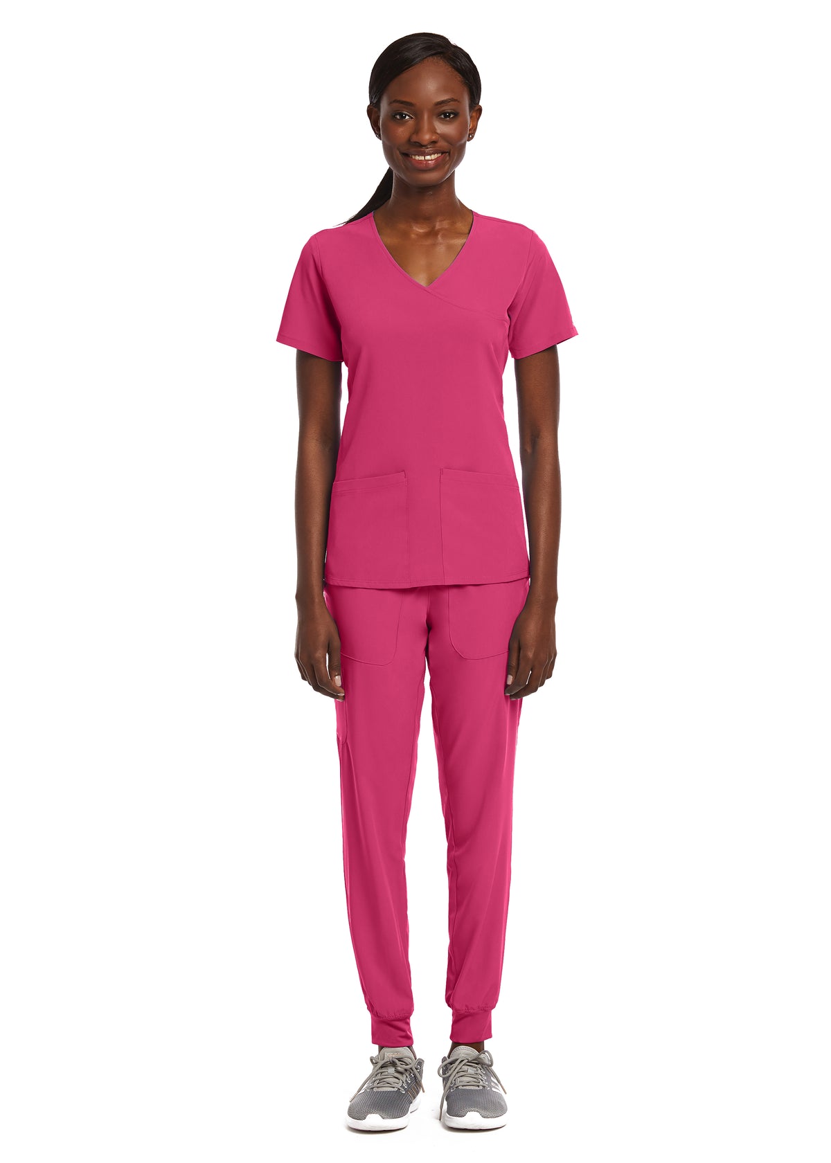 Kinitted Panel Mock Wrap Top Caribbean Hot Pink Full