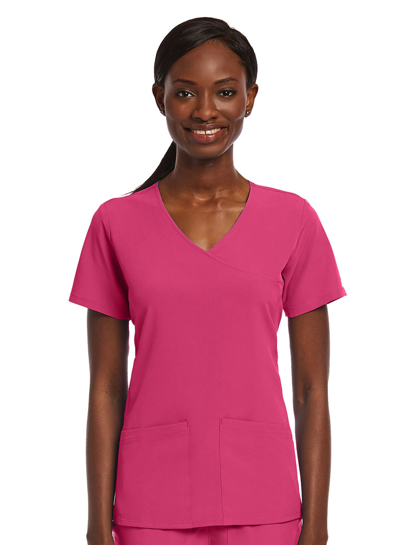 Kinitted Panel Mock Wrap Top Caribbean Hot Pink fornt