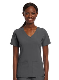 Maevn Knit Panel Mock Wrap Scrub Top