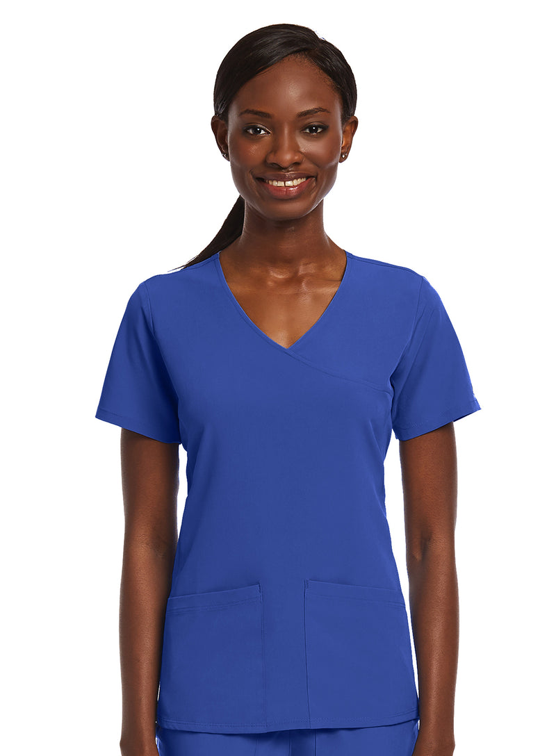 Kinitted Panel Mock Wrap Top Caribbean Royal Blue front