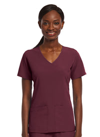 Kinitted Panel Mock Wrap Top Caribbean Wine Front