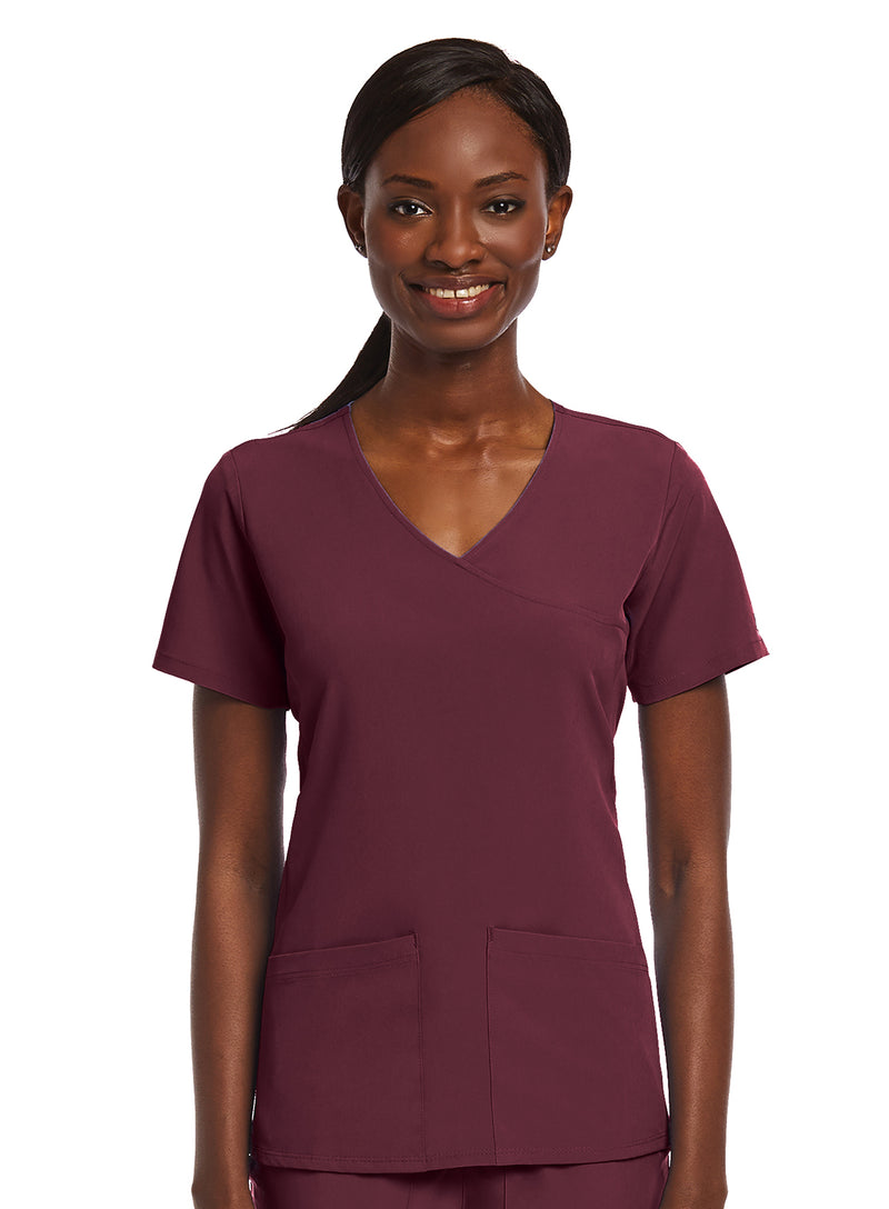 Kinitted Panel Mock Wrap Top Caribbean Wine Front