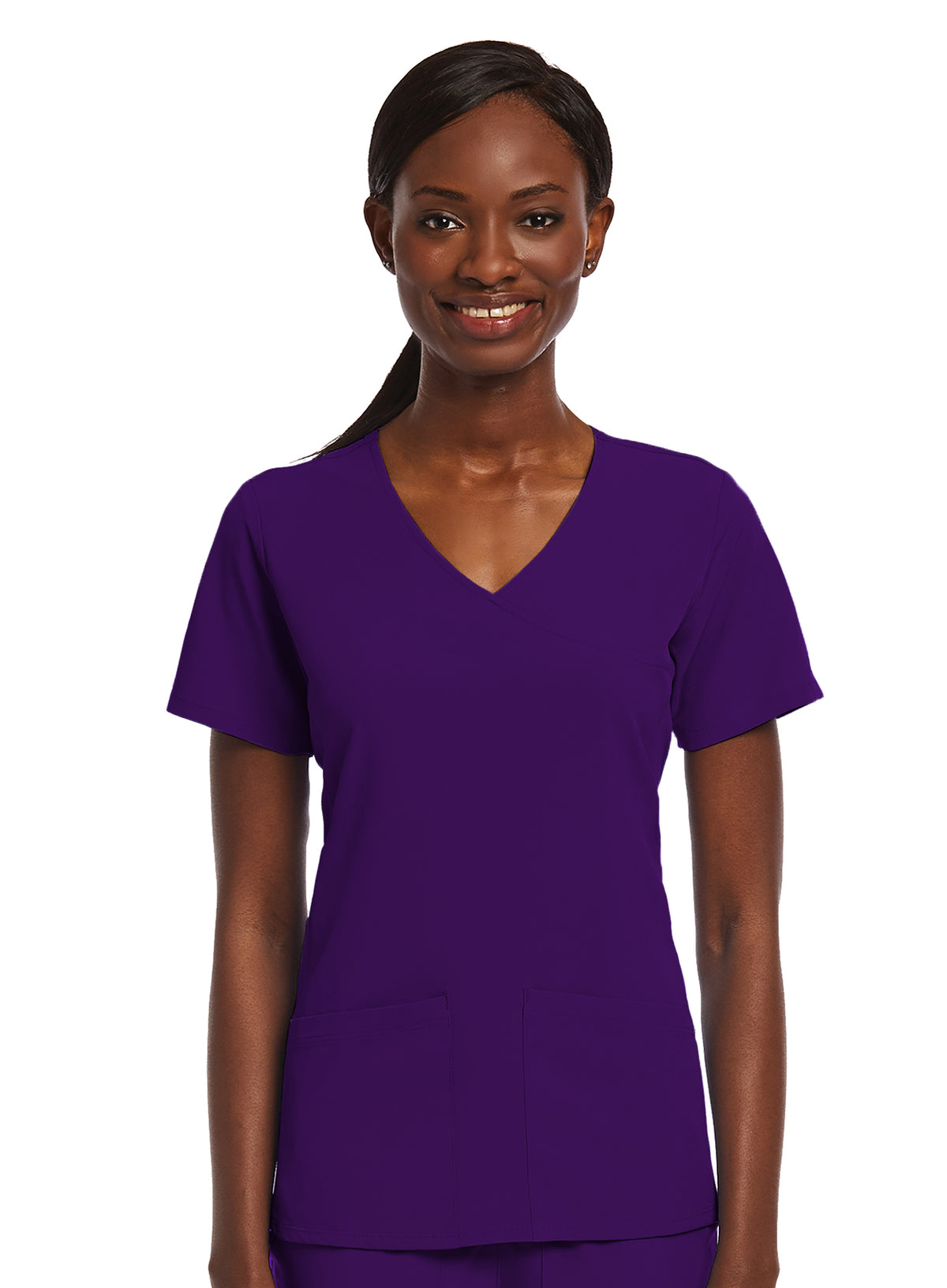 Kinitted Panel Mock Wrap Top Caribbean Egg Plant Front