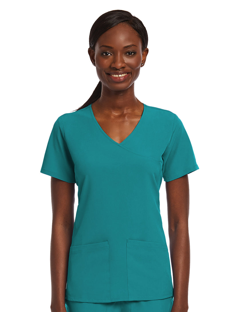 Kinitted Panel Mock Wrap Top Caribbean Teal Front