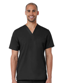 Mens Mesh panel V-Neck Top Black Full