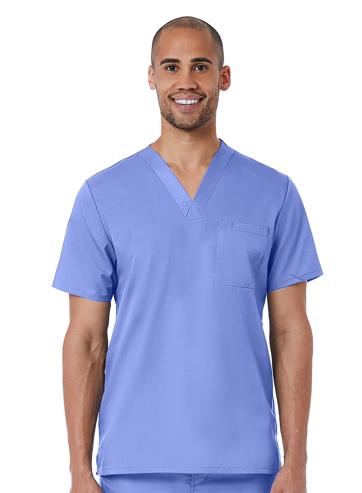 Mens Mesh panel V-Neck Top Ceil blue Front