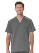 Men back Mesh Panel 3-Pocket V-Neck Top Pewter Front