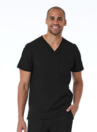 Men's Contrast Piping V-Neck Top Black Front