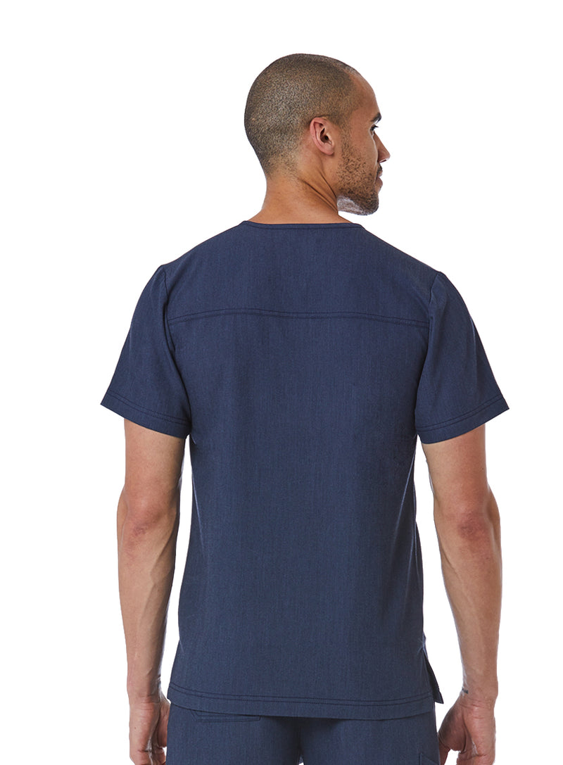 Men's Contrast Piping V-Neck Top Heather Navy Back