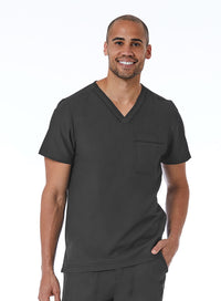 Men's Contrast Piping V-Neck Top Pewter Front