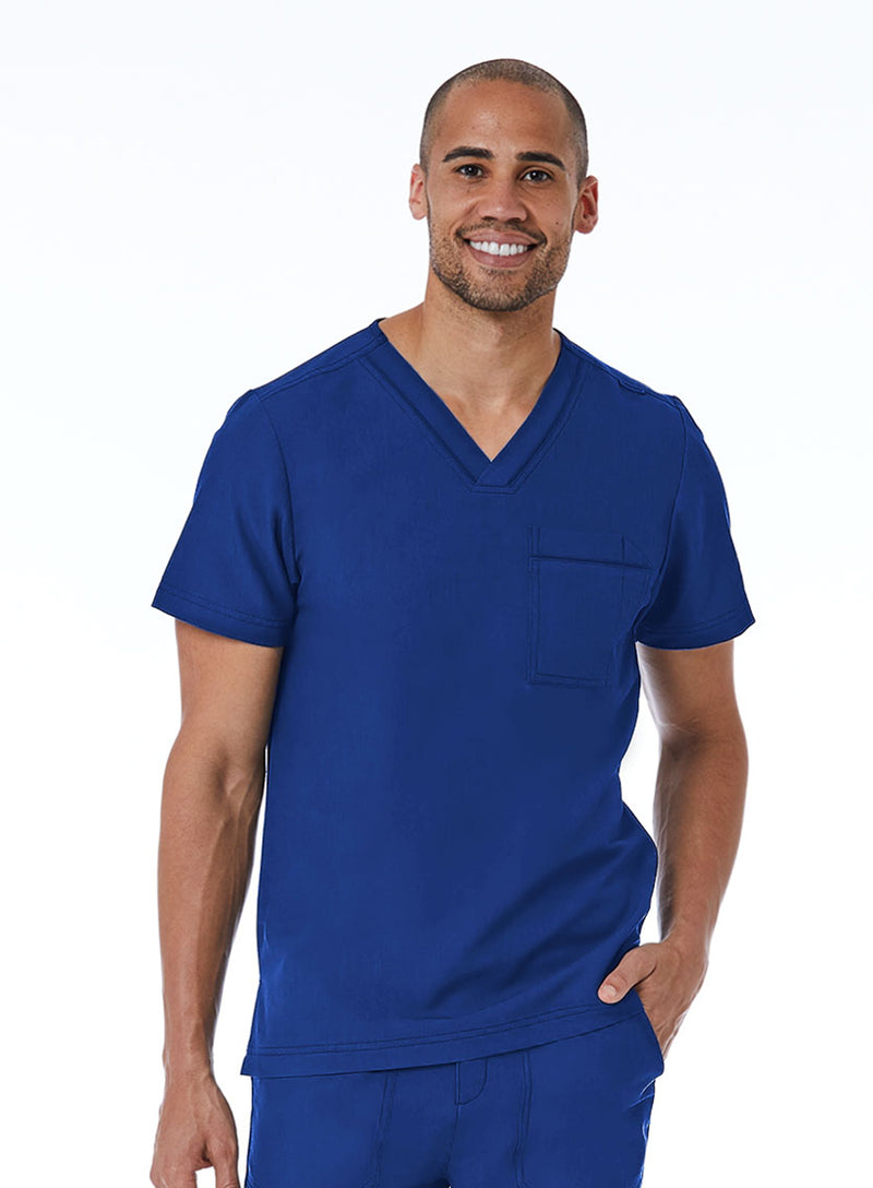 Men's Contrast Piping V-Neck Top Royal Blue Front