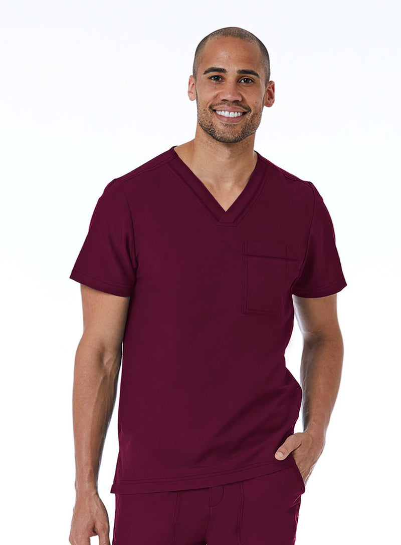 Men's Contrast Piping V-Neck Top Wine Front