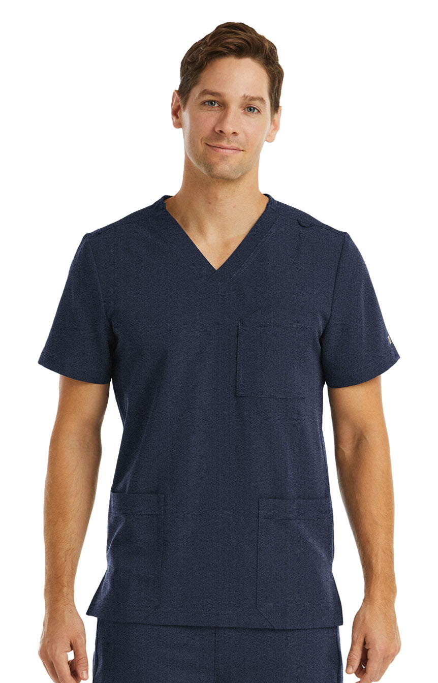 Men 3 Pocket V-neck Top Heather Navy Front