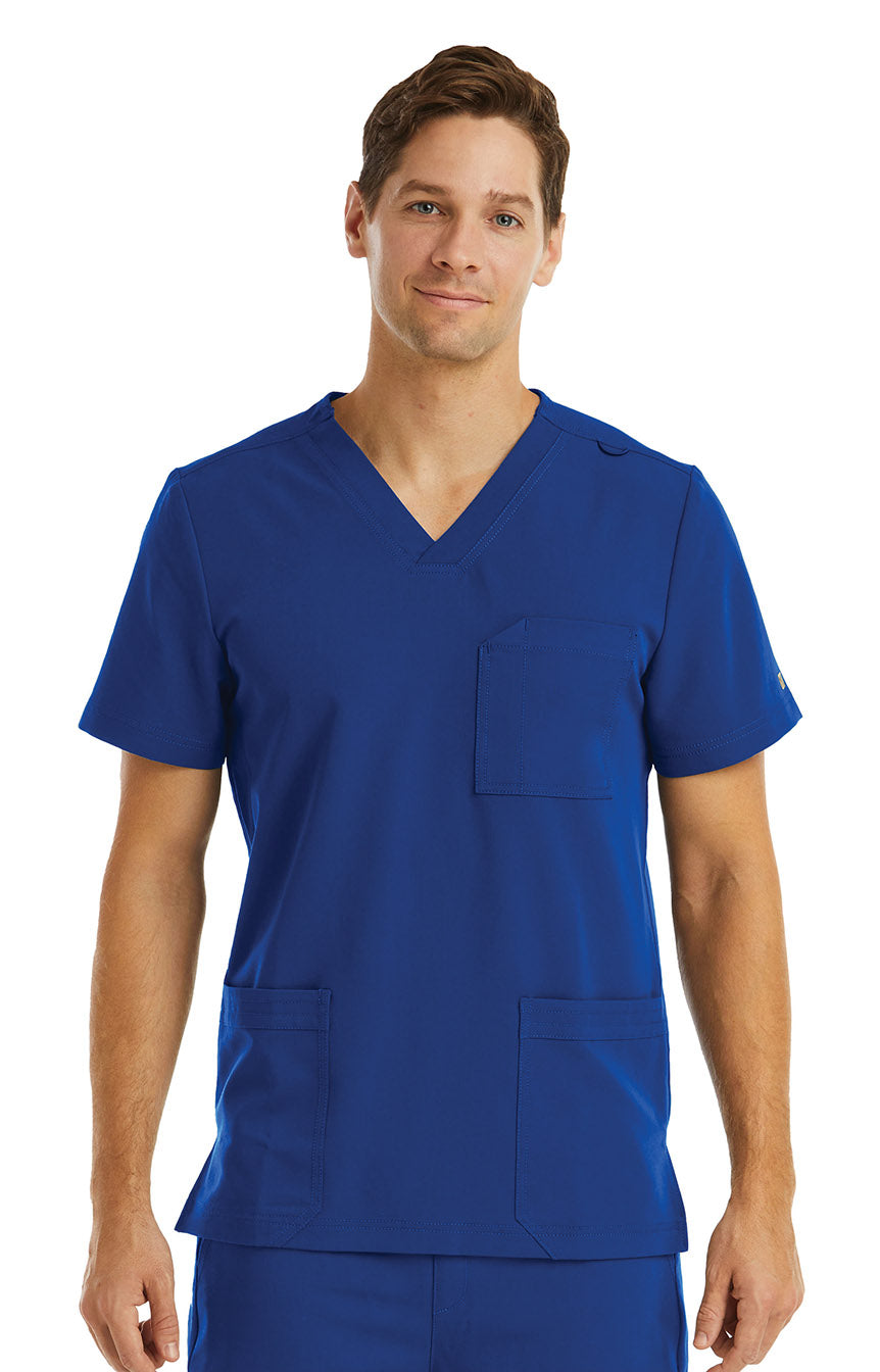 Men 3 Pocket V-neck Top Royal Blue Front