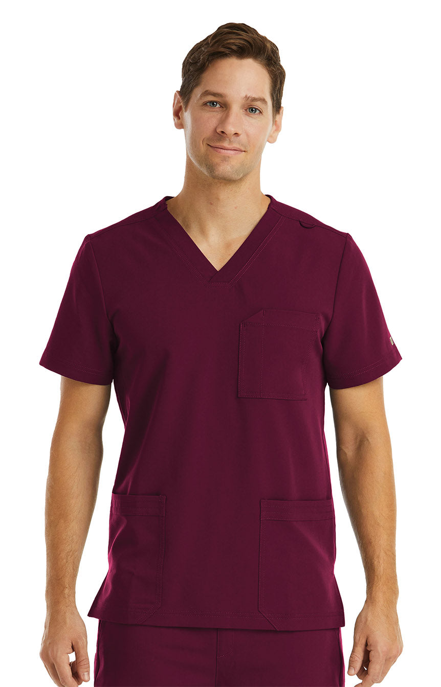 Men 3 Pocket V-neck Top Wine Front