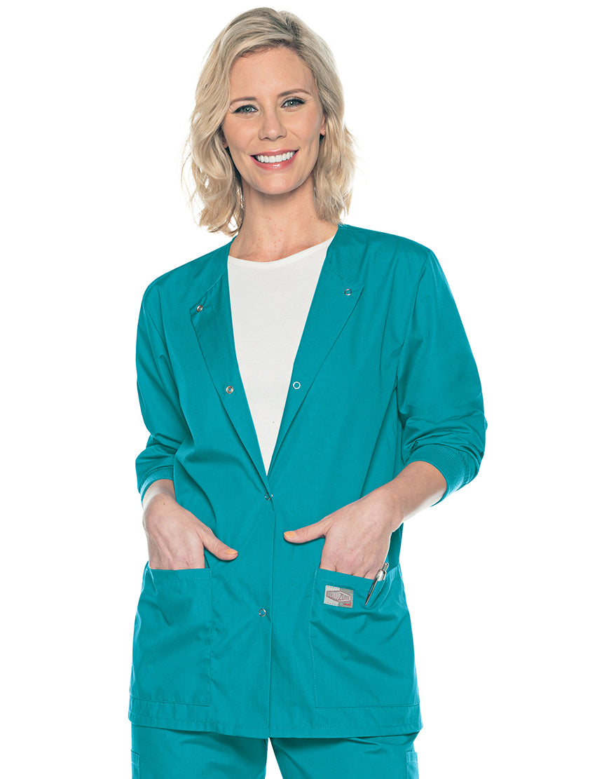 Landau ProFlex Women's Warm-Up Scrub Jacket 70227 -teal-frontview