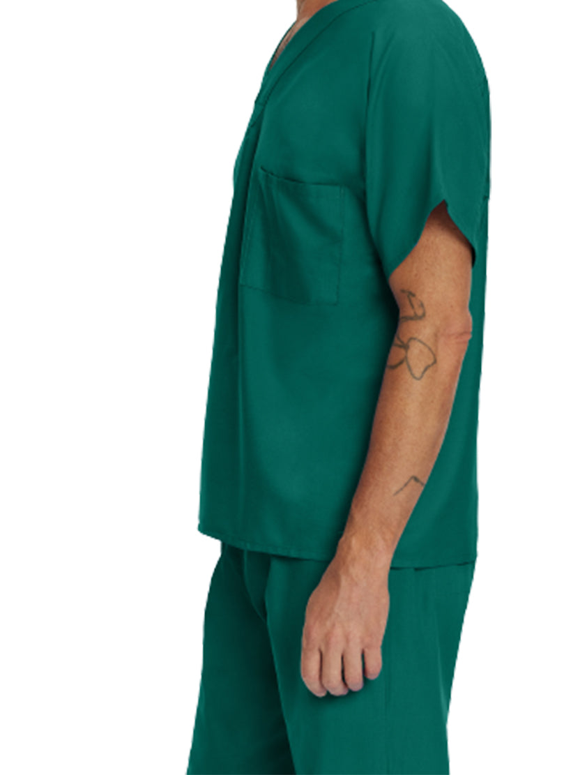 Landau Essentials Unisex 1-Pocket V-Neck Scrub Top 7502 -Hunter Green-sideview