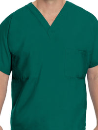 Landau Essentials Unisex 1-Pocket V-Neck Scrub Top 7502 -Hunter Green-Frontview