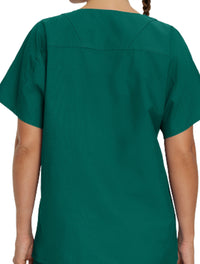 Landau Essentials Unisex 1-Pocket V-Neck Scrub Top 7502 -Hunter Green-backview