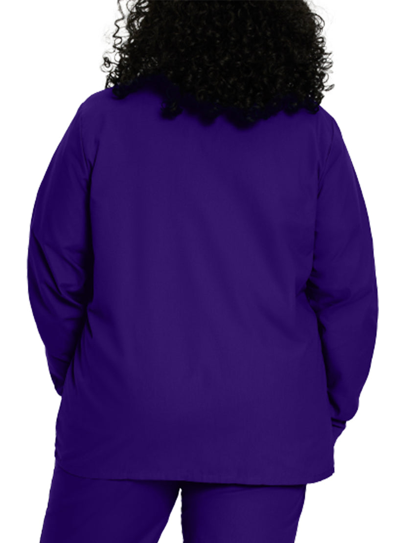 Landau Essentials Women's Warm-Up Scrub Jacket 7525 -Grape-backview