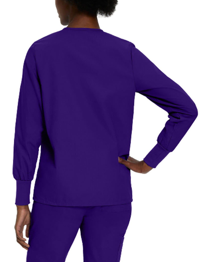 Landau Essentials Women's Warm-Up Scrub Jacket 7525 -Grape-backview