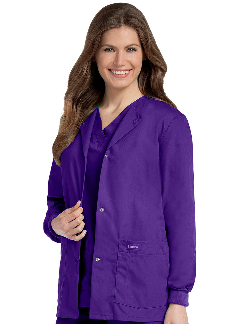 Landau Essentials Women's Warm-Up Scrub Jacket 7525 -Grape-Frontview