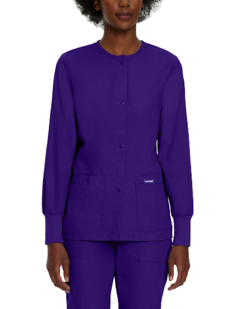Landau Essentials Women's Warm-Up Scrub Jacket 7525 -Grape-Frontview