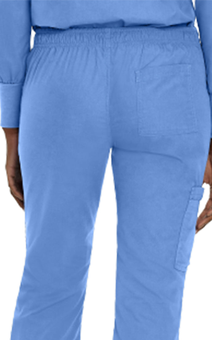 Landau Essentials Women's Straight-Leg Cargo Scrub Pants 8380 -Ceil Blue-backview