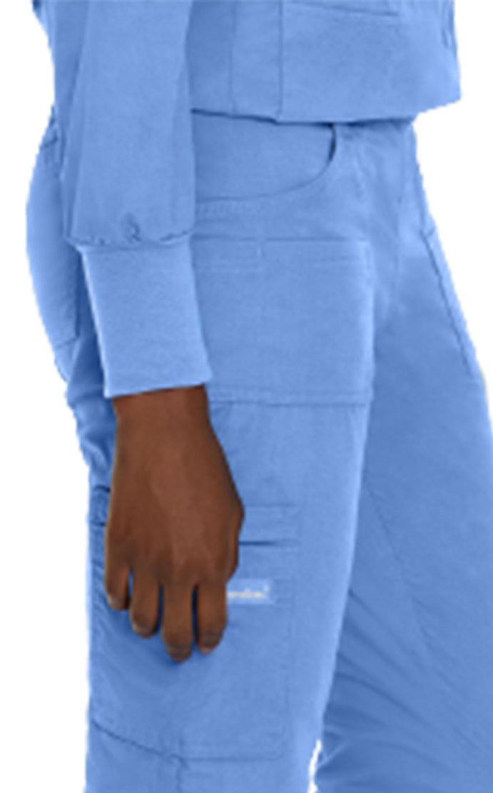 Landau Essentials Women's Straight-Leg Cargo Scrub Pants 8380 -Ceil Blue-Sideview