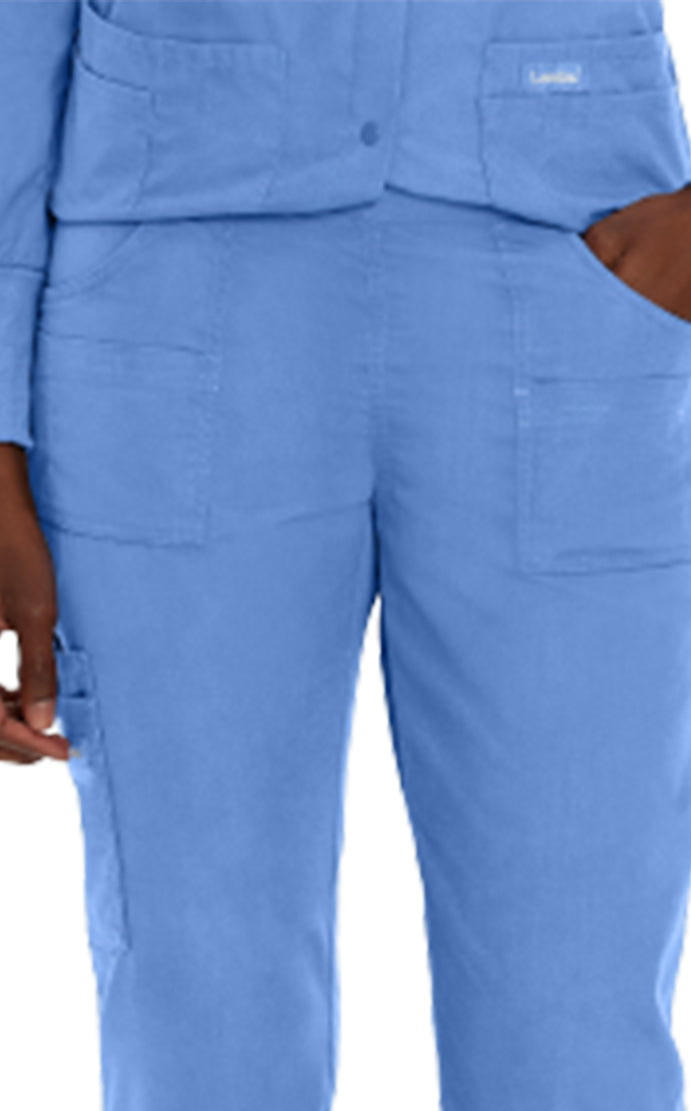 Landau Essentials Women's Straight-Leg Cargo Scrub Pants 8380 -Ceil Blue-Pocket view