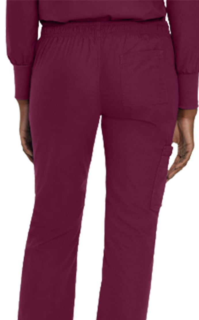 Landau Essentials Women's Straight-Leg Cargo Scrub Pants 8380 -Wine-backview