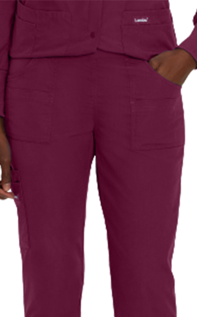 Landau Essentials Women's Straight-Leg Cargo Scrub Pants 8380 -Wine-Front pocketview