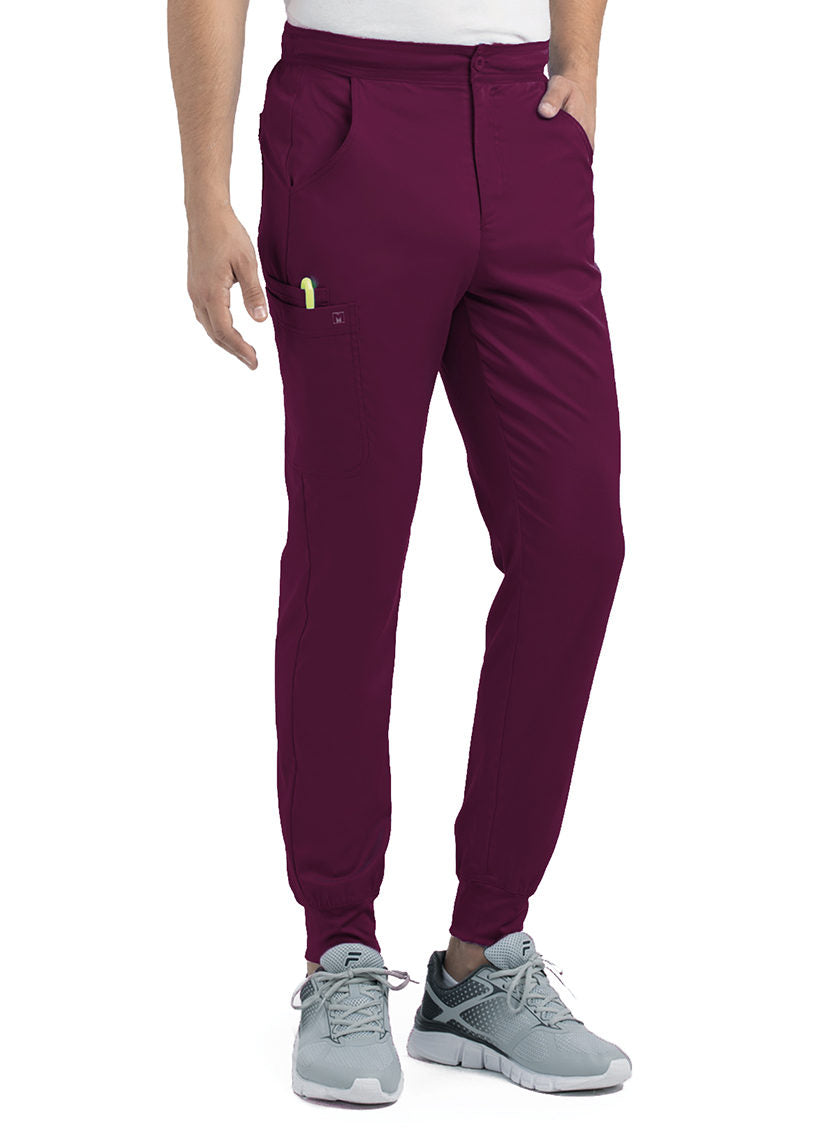 Men's Half Elastic Waistband Jogger Pant Wine