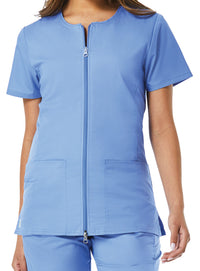 Back Mesh Panel Short Sleeve Zip Front Ceil Blue Front