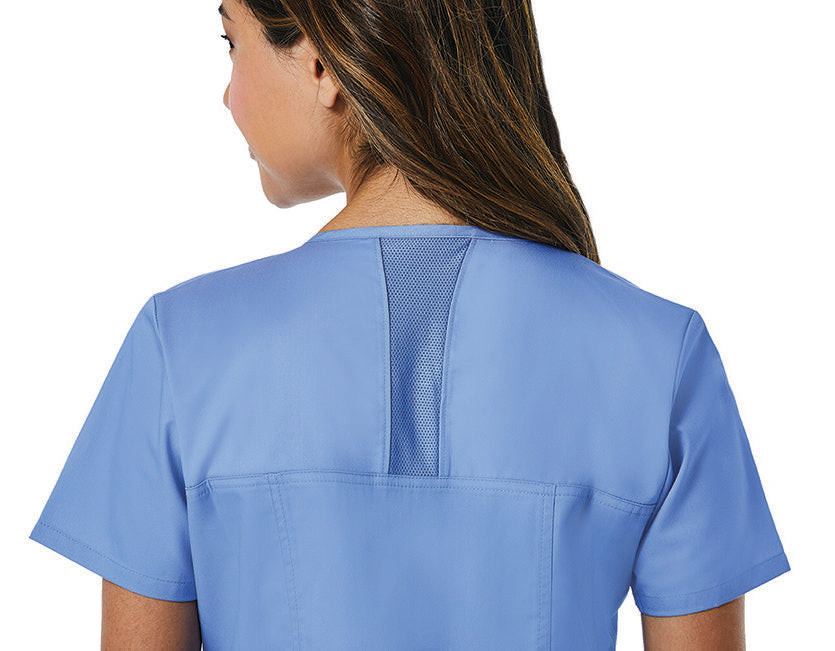 Back Mesh Panel Short Sleeve Zip Front Ceil Blue Back