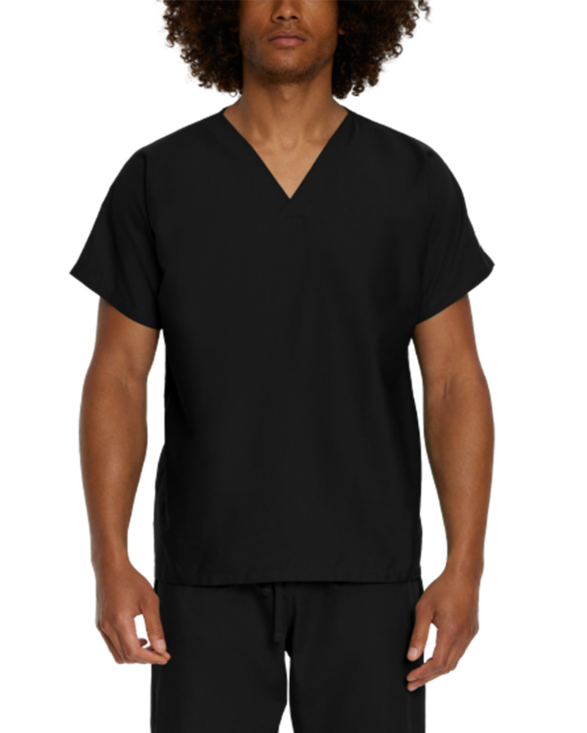 Landau Scrub Zone Unisex No-Pocket V-Neck Scrub Top LT102 -Black-Frontview