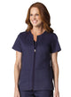 Back Mesh Panel Short Sleeve Zip Front True Navy