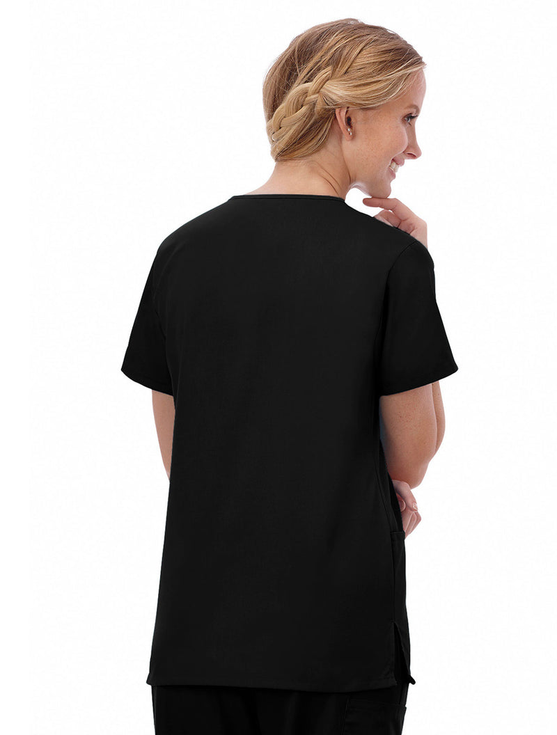 Fundamentals Women's Two Pocket V-Neck Top - Back Black