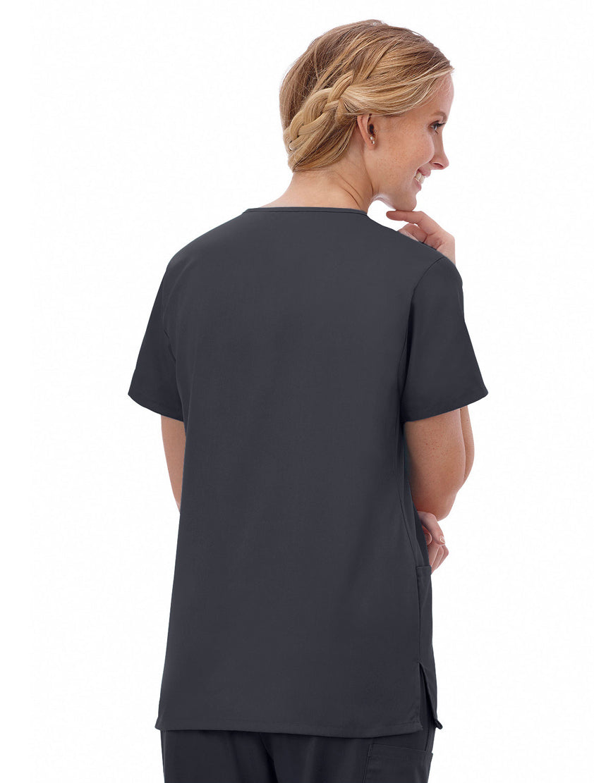 Fundamentals Women's Two Pocket V-Neck Top - Back Charcoal