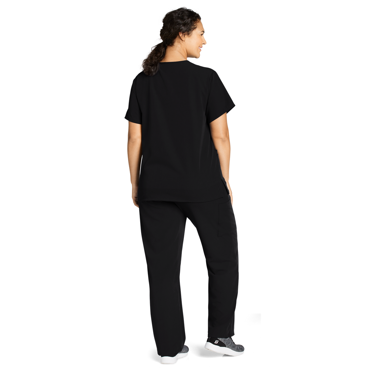 Jockey Unisex Four Pocket Top- Lady Model Back Image 2, Black