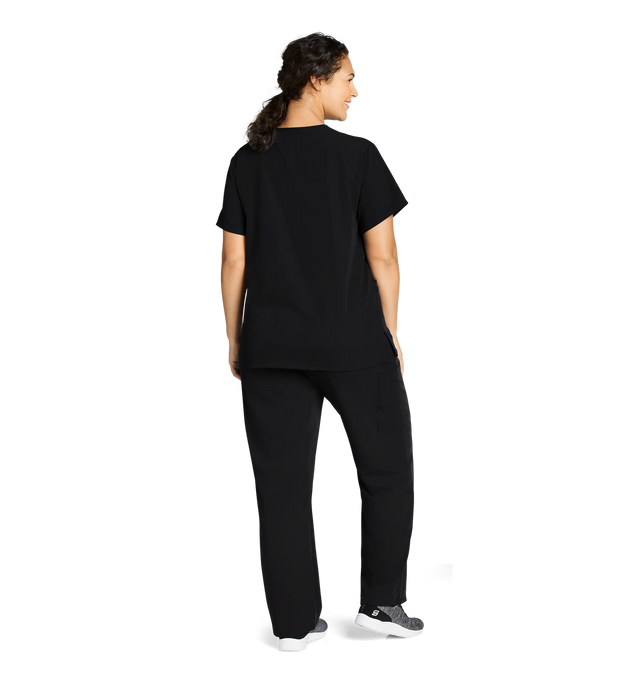 Jockey Unisex Four Pocket Top- Lady Model Back Image 2, Black