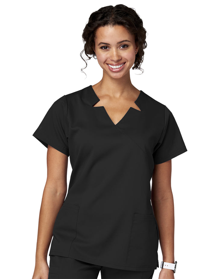 Meta Scrubs 15201 Ladies Notch Top Black-front